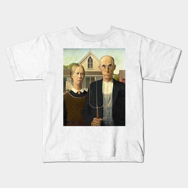 Grant Wood American Gothic Art Poster 1930 Regionalism Vintage Print American Painter Kids T-Shirt by ZiggyPrint